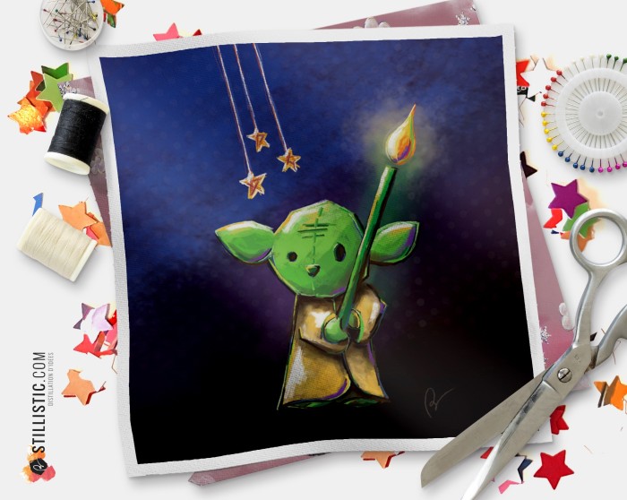 Coupon tissu illustré Yoda coton ou minky