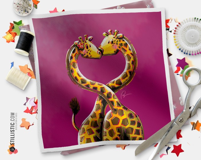 Coupon tissu illustré Girafes coton ou minky