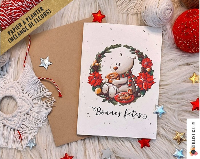 Carte de Noël avec enveloppe, carré ours et lapin