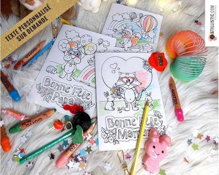Carte merci maîtresse à imprimer et colorier pour enfants avec illustrations animaux