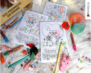 Carte merci maîtresse à imprimer et colorier pour enfants avec illustrations animaux