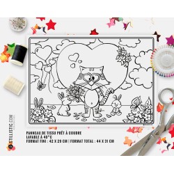 Coupon tissu Set de table Scène chat et lapins coloriable