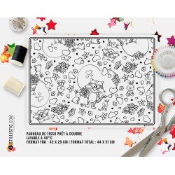 Coupon tissu Set de table Motif chat et lapins coloriable