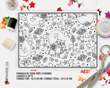 Coupon tissu Set de table Motif chat et lapins coloriable