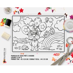 Coupon tissu Set de table Scène Chien et hérissons coloriable