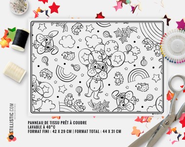 Coupon tissu Set de table Motif Chien et hérissons coloriable