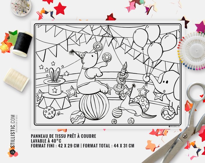 Coupon tissu Set de table Scène Cirque coloriable