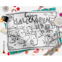 Coupon tissu Set de table Halloween coloriable