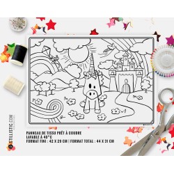 Coupon tissu Set de table Scène Licorne coloriable