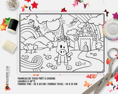 Coupon tissu Set de table Scène Licorne coloriable