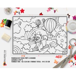 Coupon tissu Set de table Scène Renard et crayons coloriable