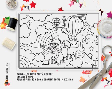 Coupon tissu Set de table Scène Renard et crayons coloriable