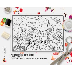 Coupon tissu Set de table Scène Agneau Pâques coloriable