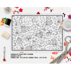 Coupon tissu Set de table Motif Agneau Pâques coloriable