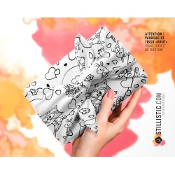 Coupon furoshiki coloriable Chat et lapins emballage cadeau coton éco-responsable