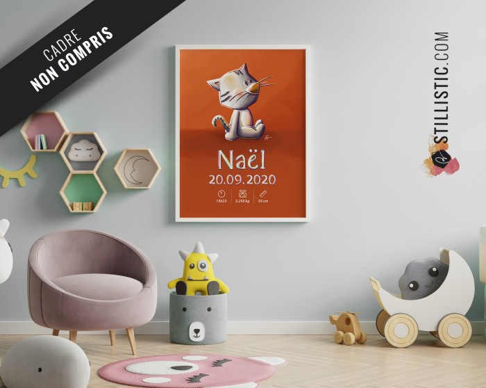 Poster de naissance Bébé Chat personnalisé