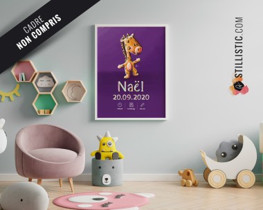 Poster de naissance Bébé Girafe personnalisé