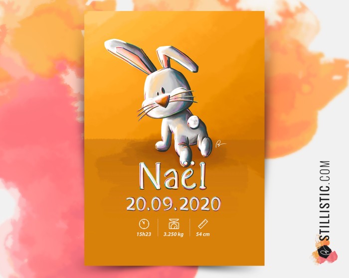 Poster de naissance Bébé Lapin personnalisé