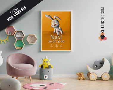 Poster de naissance Bébé Lapin personnalisé