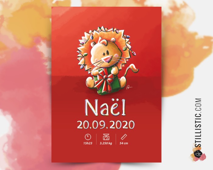 Poster de naissance Bébé Lion personnalisé