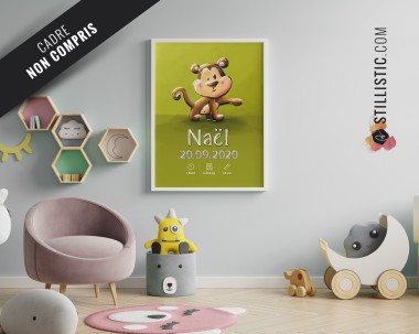 Poster de naissance Bébé Singe personnalisé