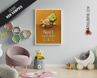 Poster de naissance Bébé Tortue personnalisé