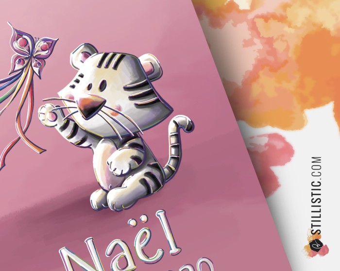 Poster de naissance Tigre Blanc personnalisé