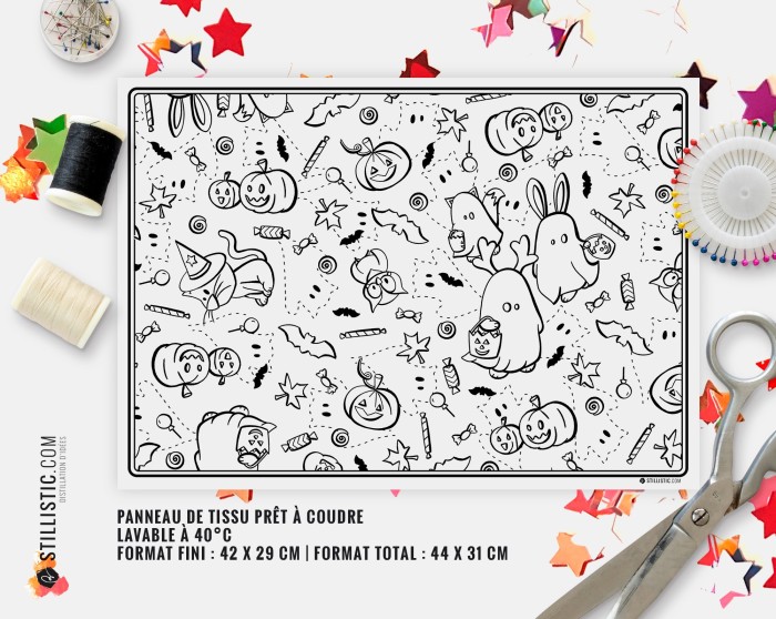 Coupon tissu Set de table Motif Halloween coloriable