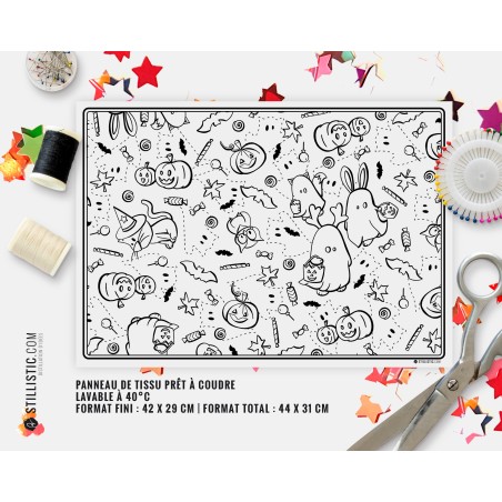 Coupon tissu Set de table Motif Halloween coloriable