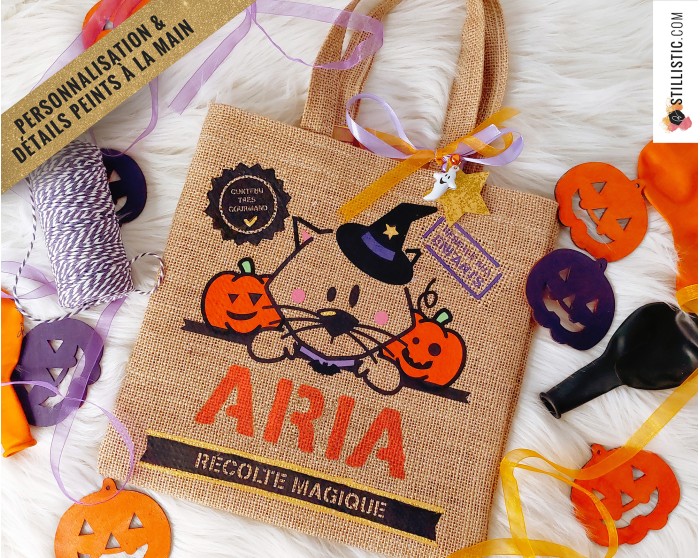 Sac bonbons jute Halloween Chat