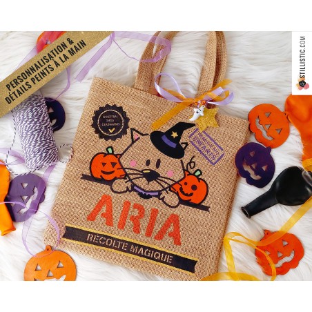 Sac bonbons jute Halloween Chat