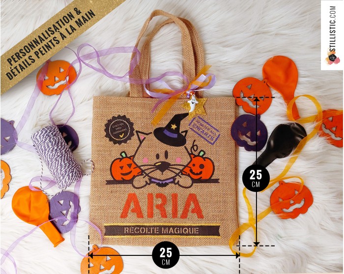 Sac bonbons jute Halloween Chat