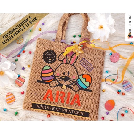 Sac chocolats jute Pâques lapin