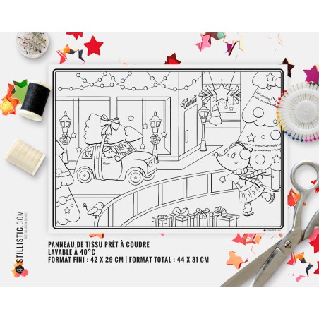 Coupon tissu Set de table Motif Noël souris coloriable