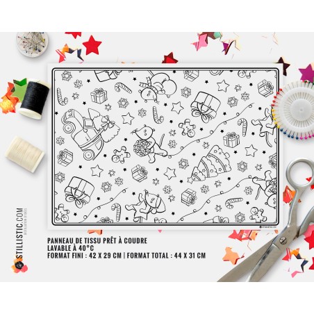 Coupon tissu Set de table Motif Noël souris coloriable