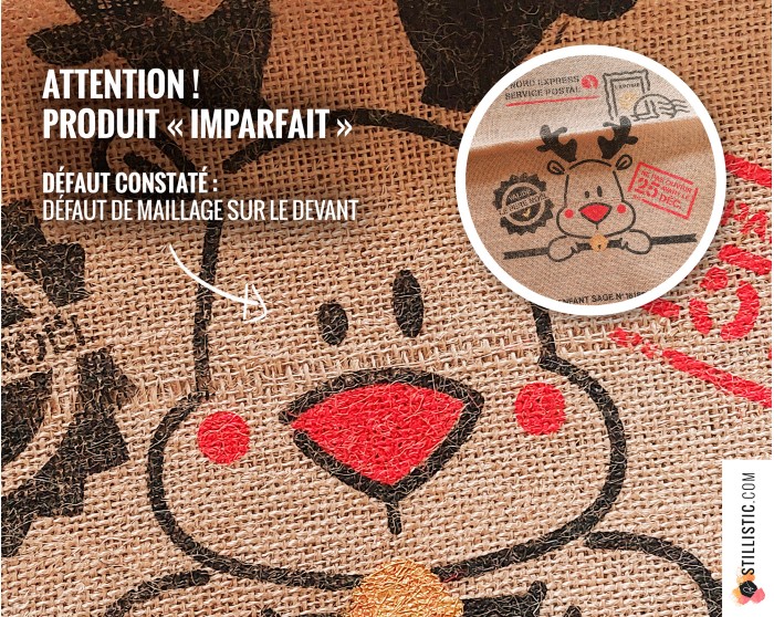 Sac cadeau hotte de Noël en toile de jute personnalisé prénom enfant Motif Renne