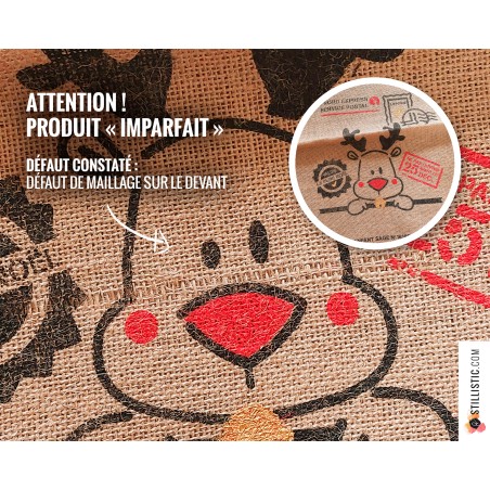 Sac cadeau hotte de Noël en toile de jute personnalisé prénom enfant Motif Renne