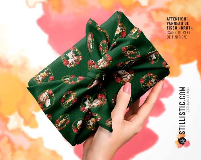 Coupon Furoshiki Couronne Noël vert