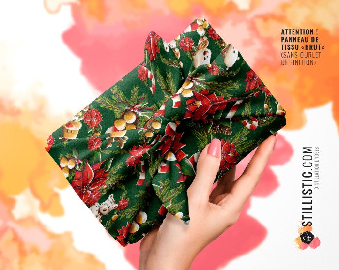 Coupon Furoshiki Couronne Noël et fleurs