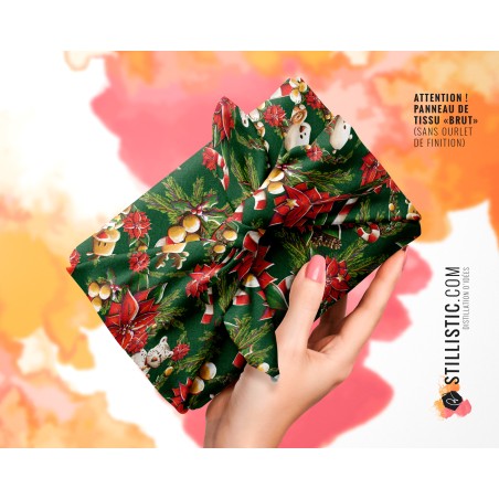 Coupon Furoshiki Couronne Noël et fleurs