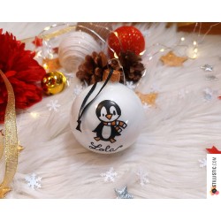 Boule en verre Mon premier Noël personnalisée prénom enfant Ours Renard Licorne Panda décorée à la main Noir et Or