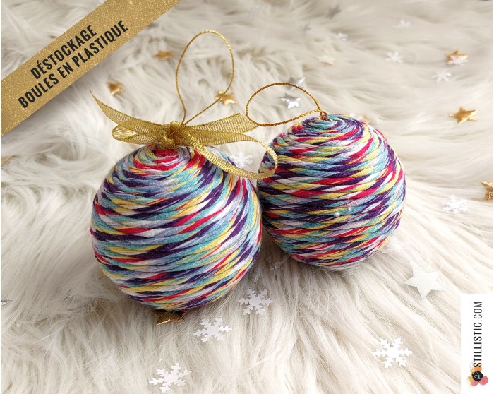 Déstockage Boule de Noël plastique Coton multicolore incassable