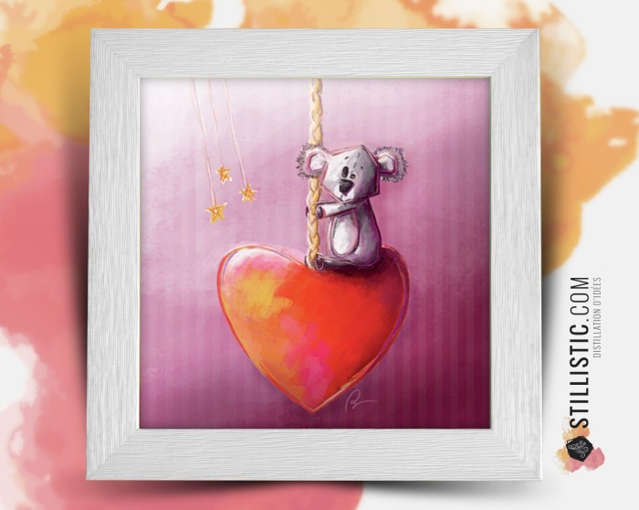 Cadre carré avec Illustration Koala et coeur pour Chambre Enfant bébé 25x25cm