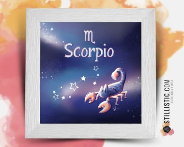 Cadre carré avec Illustration signe astrologique scorpion phosphorescent pour Chambre Enfant bébé 25x25cm