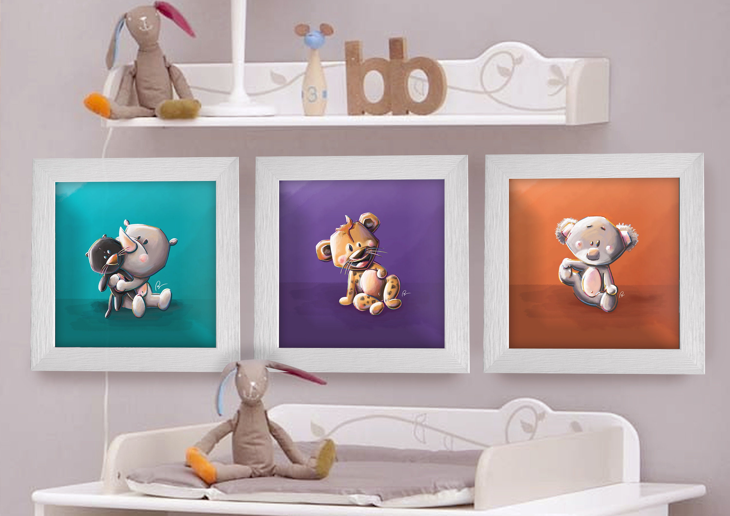 Cadre carré 25x25 cadeau naissance avec illustration hippopotame et coeur  pour chambre enfant bébé : illustrations-dessins par stillistic